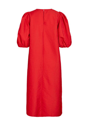 Vila Mabelle Puff Sleeve Midi Dress, Poppy Red