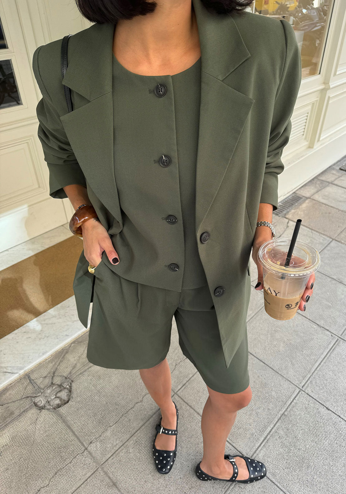 Vila Culda High Waist Tailored Shorts, Green