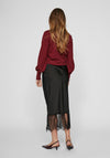 Vila Schasta Lace Trim Satin Midi Skirt, Black