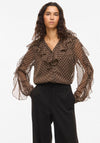 Vila Button Up Polka Dot Blouse, Brown