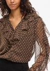 Vila Button Up Polka Dot Blouse, Brown