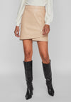 Vila Dagmar Faux Leather Mini Skirt, Beige