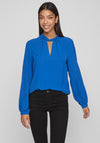 Vila Rashil High Neck with Cut-Out Detail Blouse, Lapis Blue