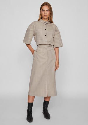 Vila Marlo Pinstripe Midi Skirt, Birch