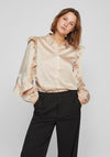 Vila Mile Satin Feel Frill Sleeve Blouse, Cement