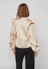 Vila Mile Satin Feel Frill Sleeve Blouse, Cement