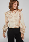 Vila Mile Satin Feel Frill Sleeve Blouse, Cement