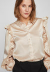 Vila Mile Satin Feel Frill Sleeve Blouse, Cement