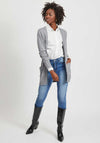 Vila Ril Long Open Knit Cardigan, Medium Grey Melange
