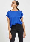 Vila Ellette Satin Top, Mazarine Blue