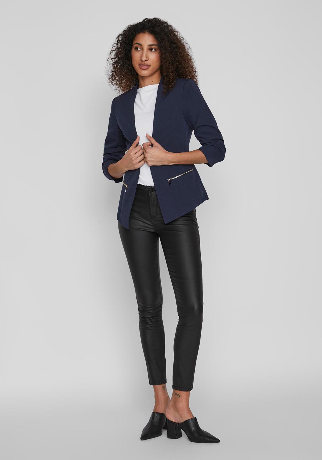 Vila Joy Spread Collar Open Blazer, Navy