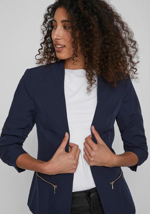 Vila Joy Spread Collar Open Blazer, Navy