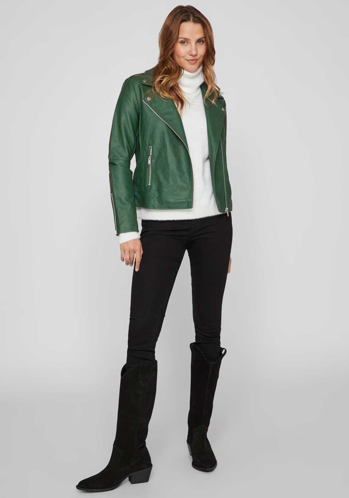Vila Cara Faux Leather Biker Jacket, Pineneedle
