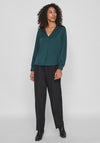 Vila Ellette V-Neck Satin Blouse, Ponderosa Pine