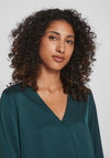 Vila Ellette V-Neck Satin Blouse, Ponderosa Pine