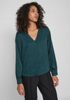 Vila Ellette V-Neck Satin Blouse, Ponderosa Pine