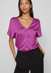 Vila Ellette V-Neck Satin Top, Cattleya Orchid