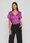 Vila Ellette V-Neck Satin Top, Cattleya Orchid