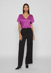 Vila Ellette V-Neck Satin Top, Cattleya Orchid