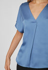 Vila Ellette V-Neck Satin Top, Coronet Blue