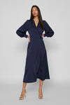 Vila Vienna Ravenna Wrap Ankle Dress, Navy Blazer