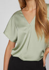 Vila Ellette V-Neck Satin Top, Swamp Green