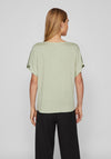 Vila Ellette V-Neck Satin Top, Swamp Green