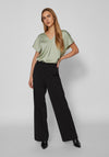 Vila Ellette V-Neck Satin Top, Swamp Green