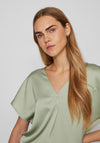 Vila Ellette V-Neck Satin Top, Swamp Green