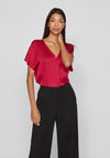 Vila Ellette V-Neck Satin Top, Cerise