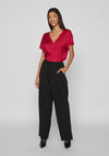 Vila Ellette V-Neck Satin Top, Cerise