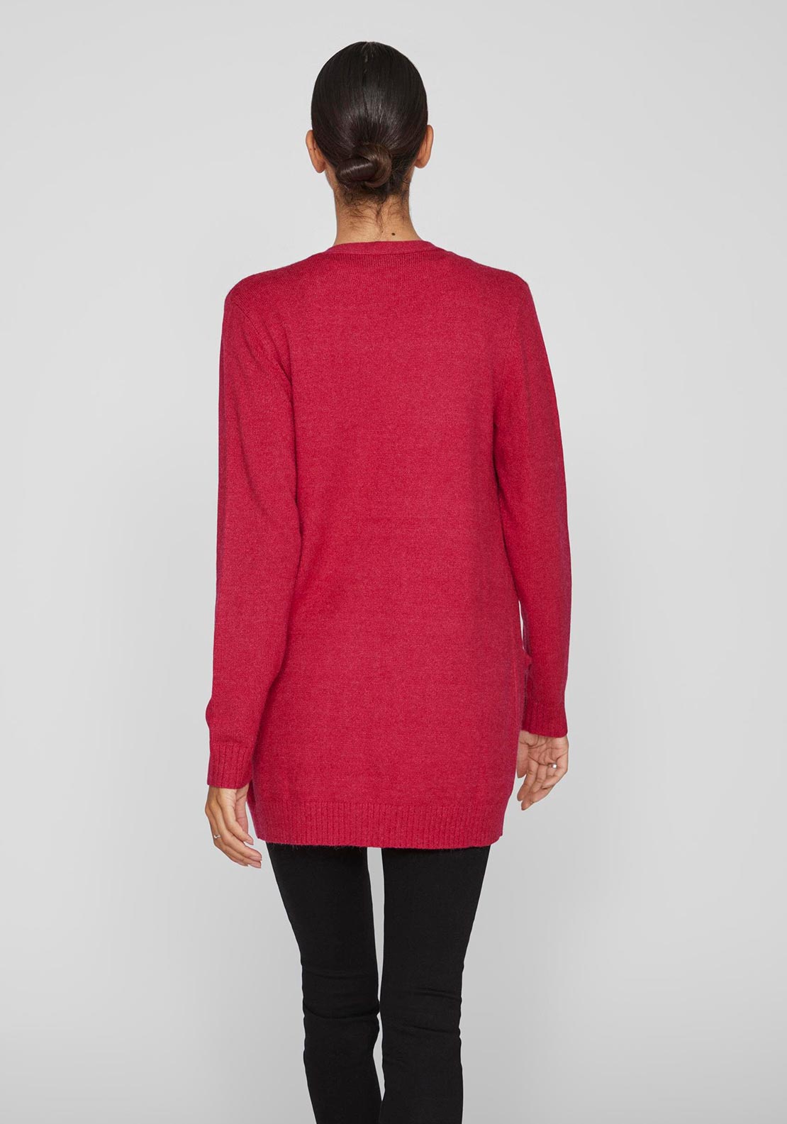 Vila Ril Long Open Knit Cardigan, Cerise