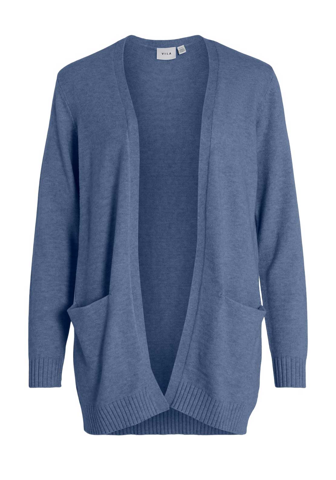 Vila Ril Long Open Knit Cardigan, Bijou Blue