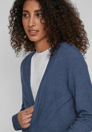Vila Ril Long Open Knit Cardigan, Bijou Blue