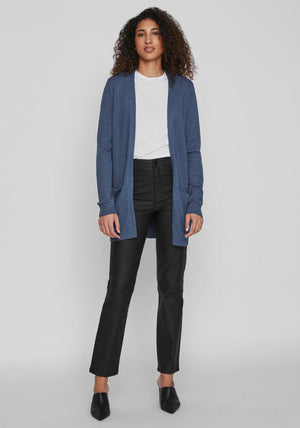Vila Ril Long Open Knit Cardigan, Bijou Blue
