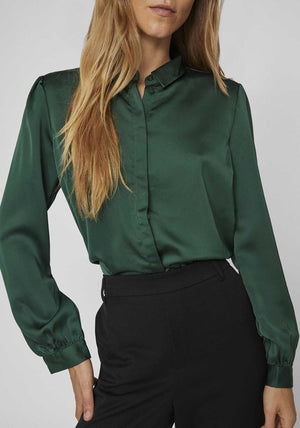 Vila Ellette Satin Shirt, Pineneedle