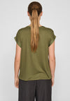 Vila Ellette Satin Front T Shirt, Green
