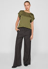 Vila Ellette Satin Front T Shirt, Green