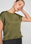 Vila Ellette Satin Front T Shirt, Green