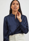 Vila Ellette Satin Shirt, Navy Blazer