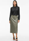 VILA High Waisted Leather Midi Skirt, Green