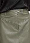 VILA High Waisted Leather Midi Skirt, Green