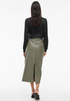 VILA High Waisted Leather Midi Skirt, Green
