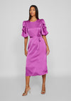 Vila Ravenna Satin Puff Sleeve Midi Dress, Cattleya Orchid
