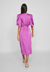 Vila Ravenna Satin Puff Sleeve Midi Dress, Cattleya Orchid