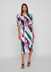 Vila Ravenna Satin Puff Sleeve Midi Dress, Fern Green