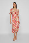 Vila Naria Floral Wrap Midi Dress, Poppy Red