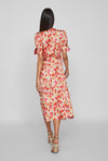 Vila Naria Floral Wrap Midi Dress, Poppy Red