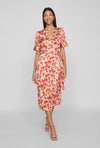 Vila Naria Floral Wrap Midi Dress, Poppy Red