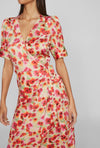 Vila Naria Floral Wrap Midi Dress, Poppy Red